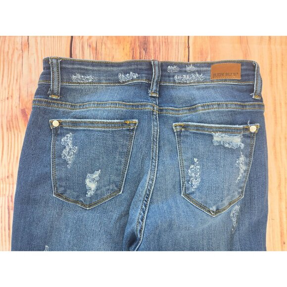 Judy Blue Distressed Skinny Fit Jeans 3/26 (28 x 28.5) - Leopard Print Patches - Picture 9 of 11